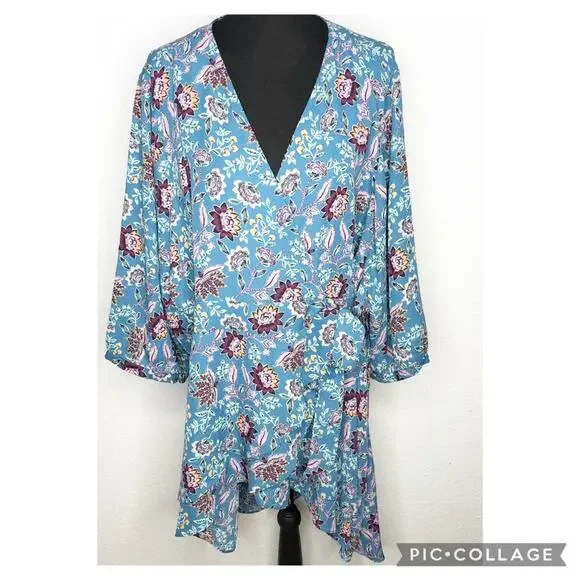 Torrid Midnight floral blue purple wrap front tunic top size 4 or 4X NWT - Picture 3 of 16